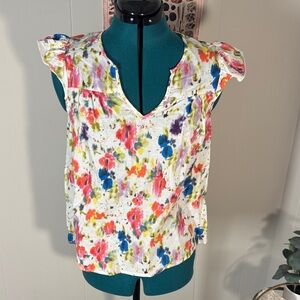 Hester & Orchard Linen Blend Floral Print Women's Top Size S